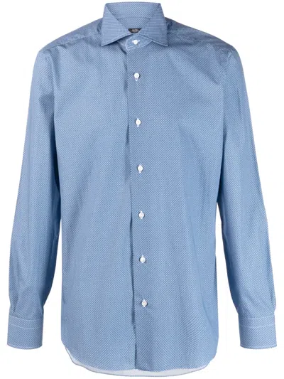 Barba Napoli Geometric-pattern Cotton Shirt In Blue