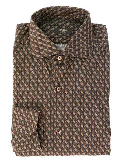 Barba Napoli Geometric-print Shirt In Brown