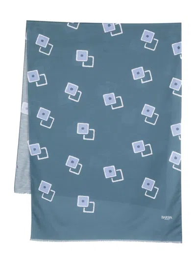 Barba Napoli Graphic-print Frayed Scarf In Blue
