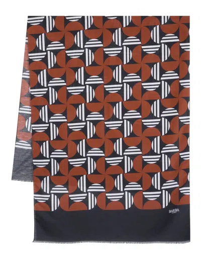Barba Napoli Graphic-print Frayed Scarf In Blue