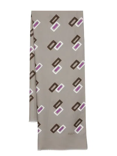 Barba Napoli Graphic-print Frayed Scarf In Grey