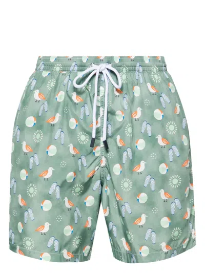 Barba Napoli Graphic-print Swim Shorts In Green