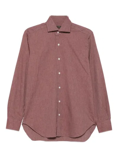 Barba Napoli Herringbone-effect Cotton Shirt In Burgundy