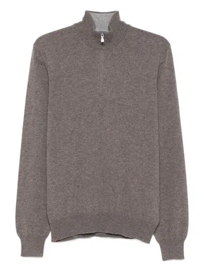 Barba Napoli High-neck Half-zip Sweater In Brown