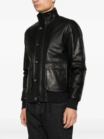 Barba Napoli High-neck Leather Jacket In Black