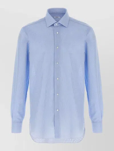 Barba Napoli Honeycomb Texture Shirt Button Down Collar In Blue