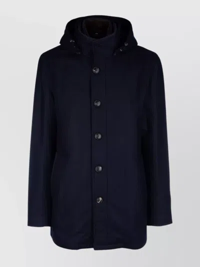 Barba Napoli Jackets With Front Pockets And Hooded Design In Blue