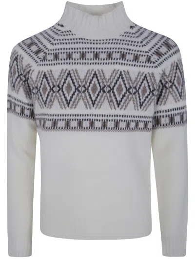 Barba Napoli Jacquard Embroidered Turtle Neck Sweater In White