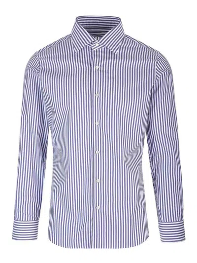 Barba Napoli Journey Line Cotton Oxford Shirt In Blue
