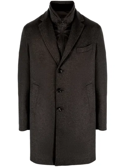 Barba Napoli Layered Single-breasted Coat In Brown
