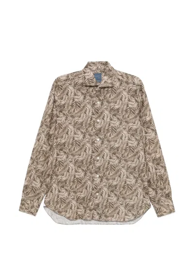 Barba Napoli Leaf-print Shirt In Brown