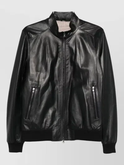 Barba Napoli Leather Biker Jacket In Black