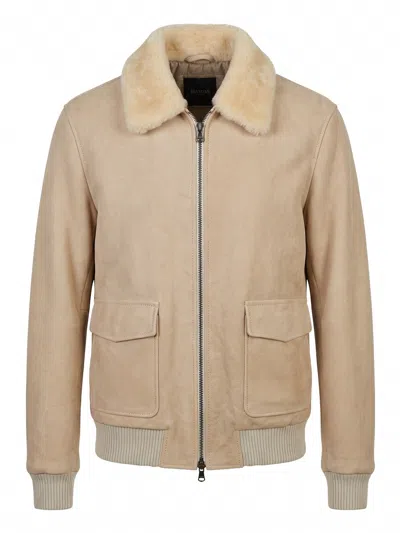 Barba Napoli Shearling-collar Leather Jacket In Brown