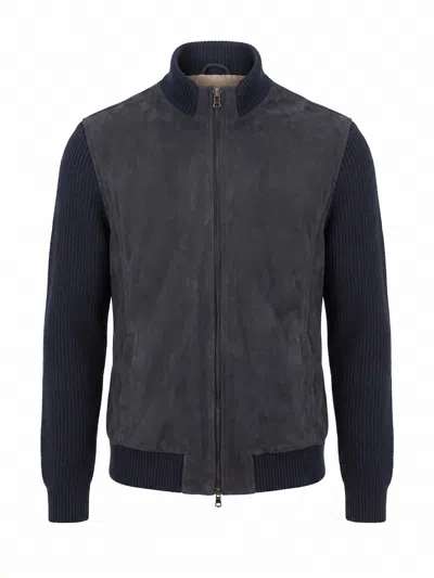 Barba Napoli Leather Jacket In Blue