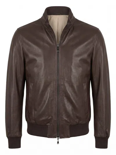 Barba Napoli Leather Jacket In Brown