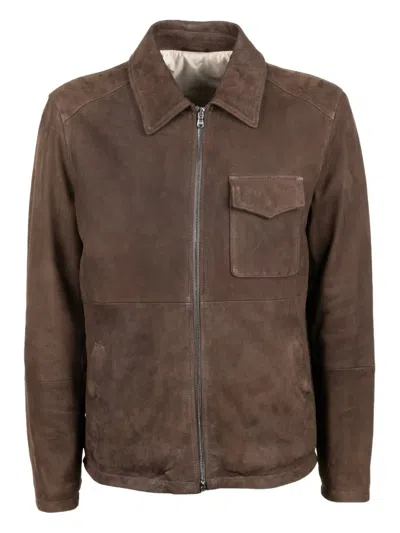 Barba Napoli Leather Zip-up Jacket In Brown