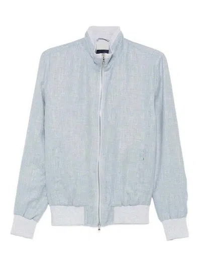 Barba Napoli Light Blue Linen Virgin Wool Silk Jacket