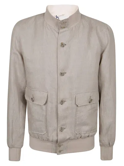 Barba Napoli Linen Sport Jacket With High Collar And Ribbed Detailing In Gray