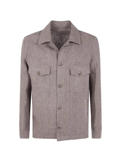 Barba Napoli Linen Button-up Shirt Jacket In Gray