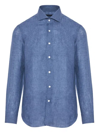 Barba Napoli Linen Shirt In Blue