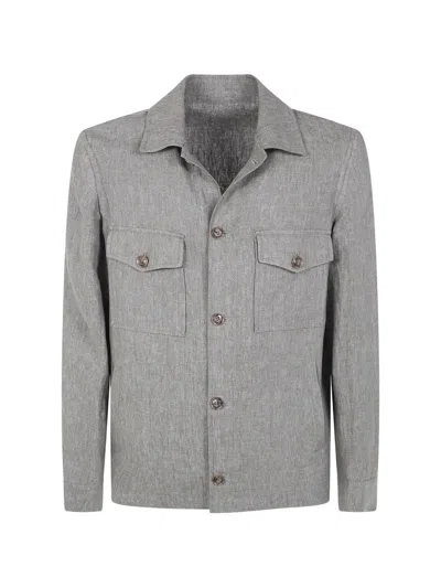 Barba Napoli Linen Shirt Jacket In Gray