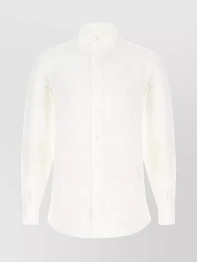 Barba Napoli Linen Shirt With Pointed Collar And Long Sleeves In Neutral