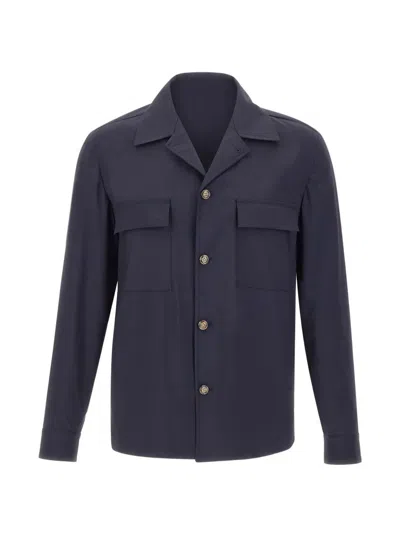 Barba Napoli London Flap-pockets Button-down Virgin Wool Jacket In Blue