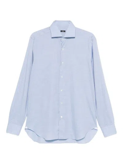 Barba Napoli Long-sleeve Button-up Shirt With Pointed Collar In Blue