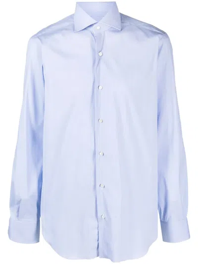 Barba Napoli Long-sleeve Cotton-blend Shirt In Blue