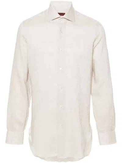 Barba Napoli Long-sleeve Linen Shirt In Nude