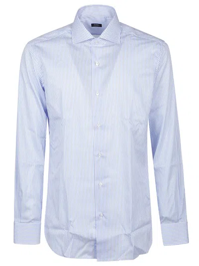 Barba Napoli Long Sleeve Neck Shirt In Bianco/azzurro