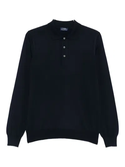 Barba Napoli Long-sleeve Virgin-wool Polo Shirt In Blue