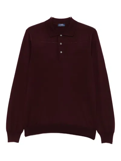 Barba Napoli Long-sleeve Virgin-wool Polo Shirt In Burgundy