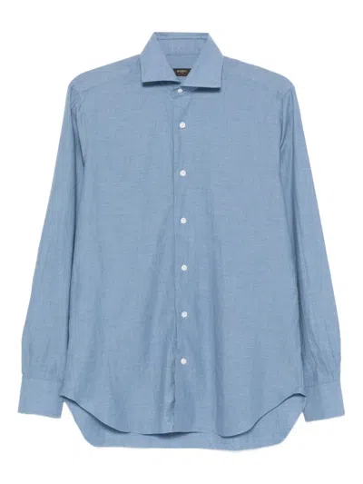 Barba Napoli Long-sleeved Cotton Shirt In Blue