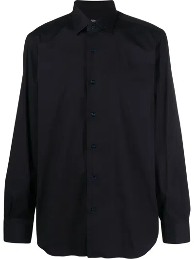 Barba Napoli Long-sleeved Cotton Shirt In Blue