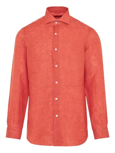 Barba Napoli Long-sleeved Linen Shirt In Red