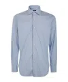 Barba Napoli Collared Shirt With Buttons And Curved Hem In Gray