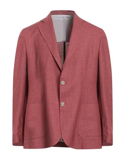 Barba Napoli Man Blazer Brick Size 42 Virgin Wool, Silk, Linen In Red