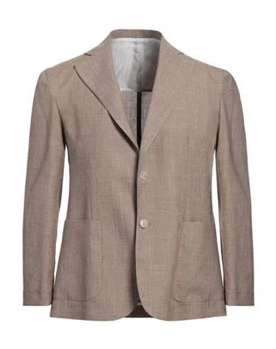 Barba Napoli Man Blazer Camel Size 44 Virgin Wool, Silk, Linen In Beige
