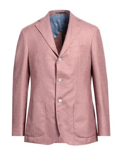 Barba Napoli Man Blazer Pastel Pink Size 46 Silk, Cashmere