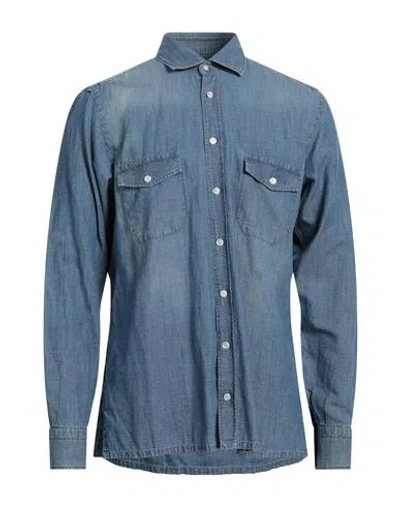 Barba Napoli Man Denim Shirt Blue Size 15 ¾ Cotton, Linen