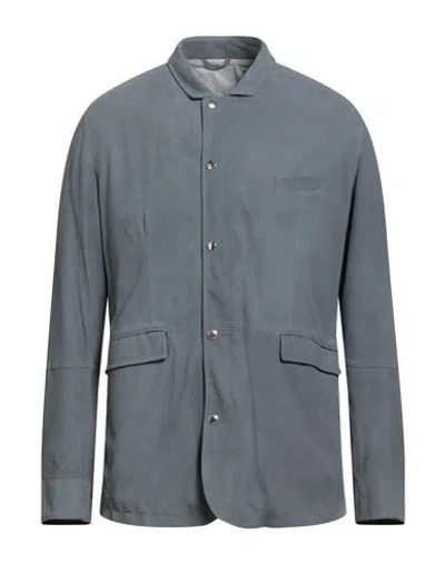 Barba Napoli Man Jacket Grey Size 42 Leather In Gray