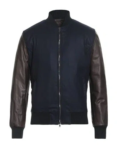 Barba Napoli Man Jacket Navy Size 46 Leather In Blue