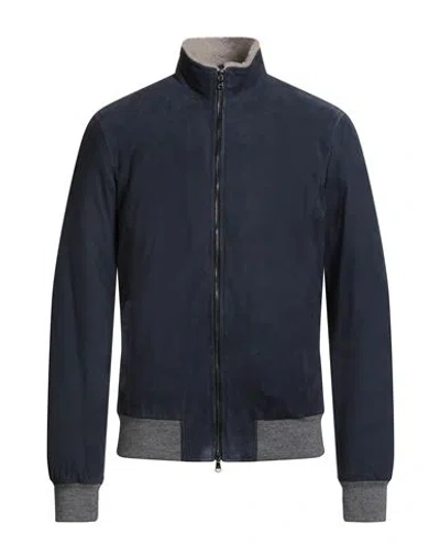 Barba Napoli Man Jacket Navy Size 50 Leather In Blue