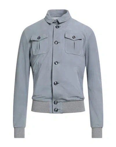 Barba Napoli Man Jacket Slate Blue Size 38 Leather