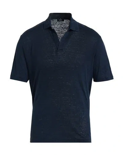 Barba Napoli Man Polo Shirt Navy Size 46 Linen In Blue