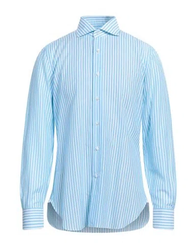 Barba Napoli Man Shirt Azure Size 15 ¾ Cotton, Linen In Blue