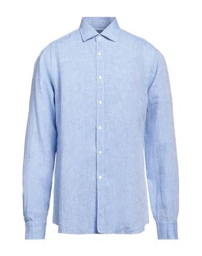 Barba Napoli Man Shirt Azure Size 17 ¾ Linen In Blue