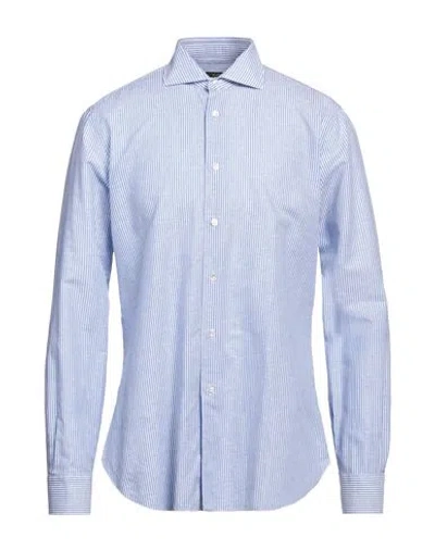 Barba Napoli Man Shirt Azure Size 17 ½ Linen, Cotton In Blue