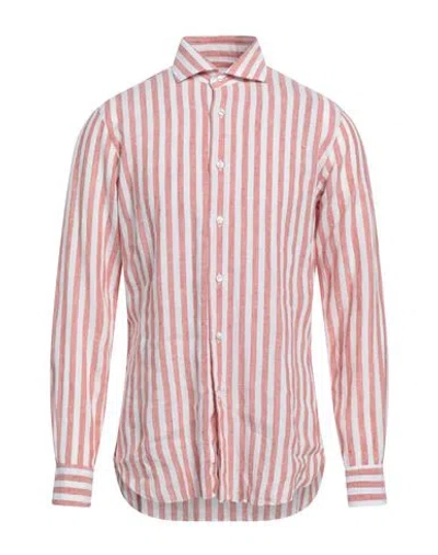 Barba Napoli Man Shirt Tomato Red Size 17 Linen In Tomato Red